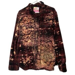 Handmade Floral Flannel Shirt Mens Size 2XL Bleached Plaid Button Down 2X XXL